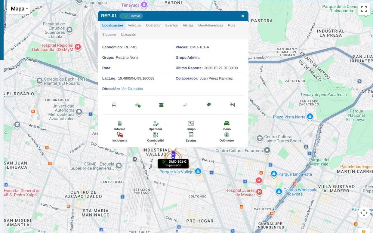 mapa en vivo con varias unidades